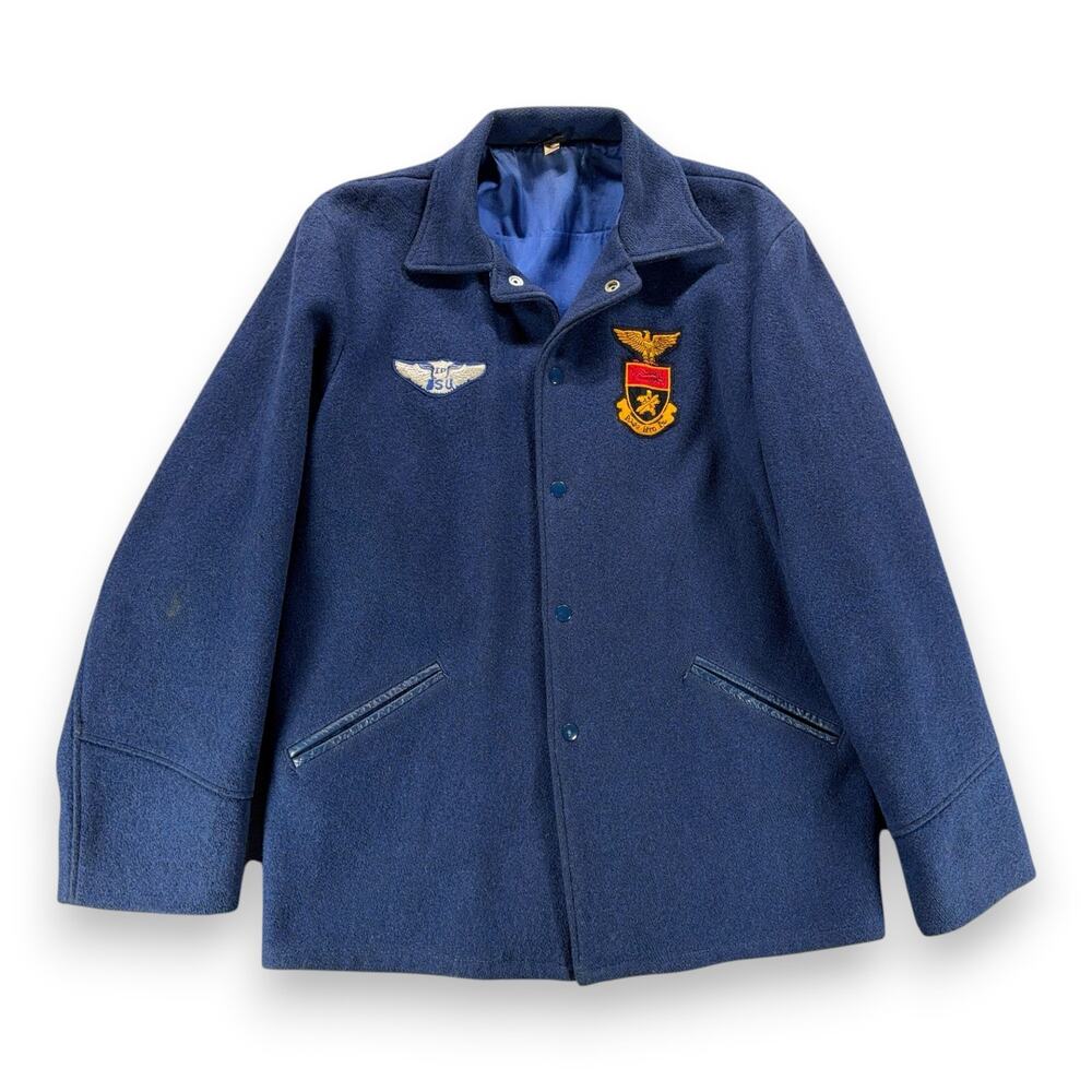 Vintage Butwin Varsity Jacket Adult MEDIUM Blue Aviation Fraternity ISU USA 60s